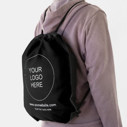 Url Business Logo Name Modern Elegant Simple Black Drawstring Bag