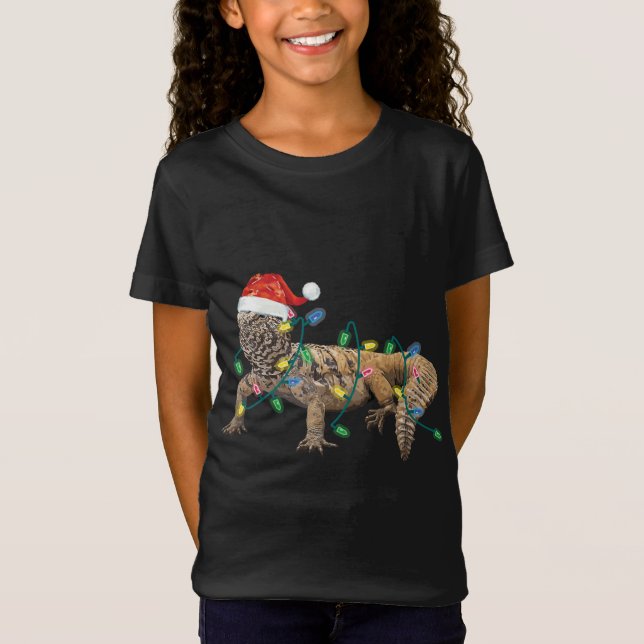 Uromastyx Christmas Lights Santa Hat Dabb Lizard M T-Shirt (Front)