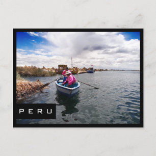 Uros on Lake Titicaca, Peru black frame postcard