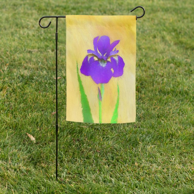 urple Bearded Iris Painting - Original Flower Art Garden Flag (In SItu)