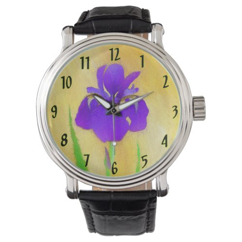 urple Bearded Iris Painting _ Original Flower Art Watch