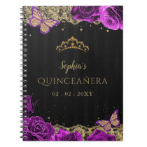 urple Roses Black Gold Lace Quinceañera Guestbook Notebook