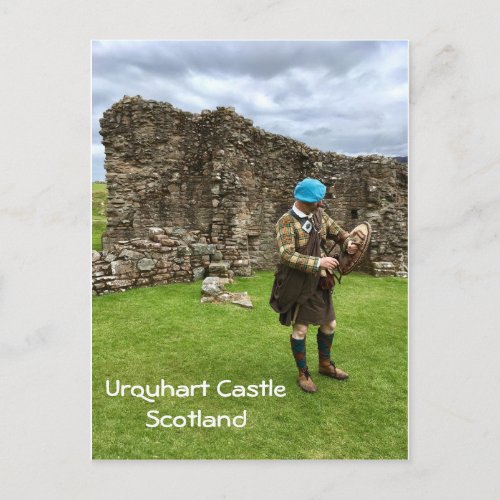 Urquhart Castle in Scotland Jacobite Man in Kilt Postcard