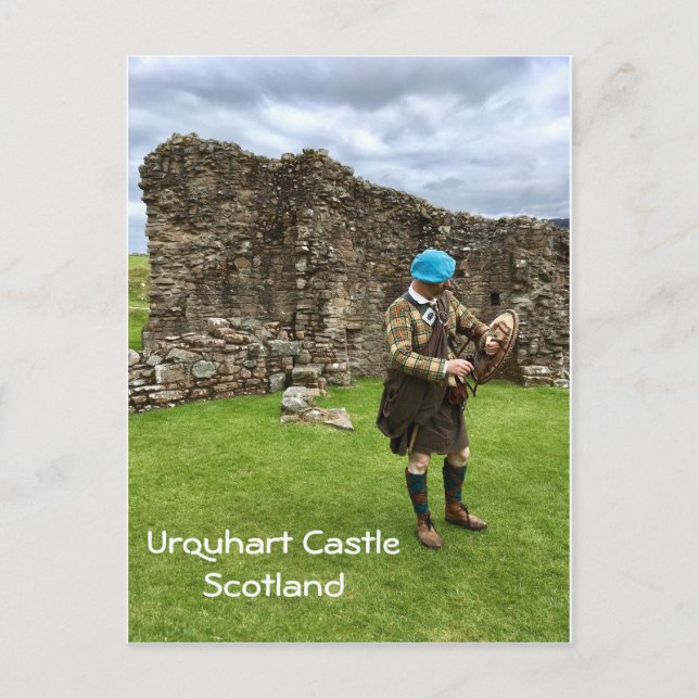 Urquhart Castle in Scotland, Jacobite Man in Kilt Postcard (Front)