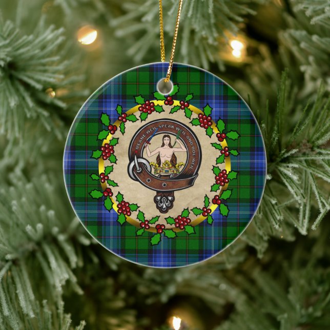 Urquhart Clan Badge & Tartan Personalized Xmas  Ceramic Ornament (Tree)