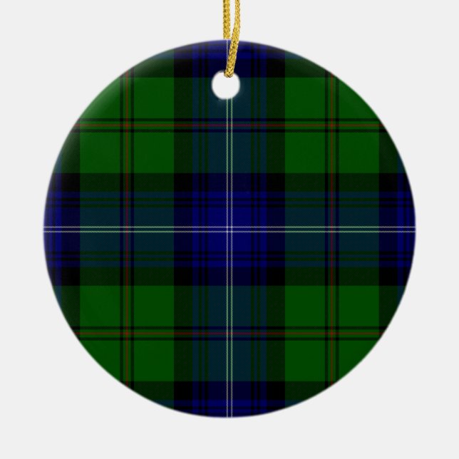 Urquhart tartan blue green plaid ceramic ornament (Front)