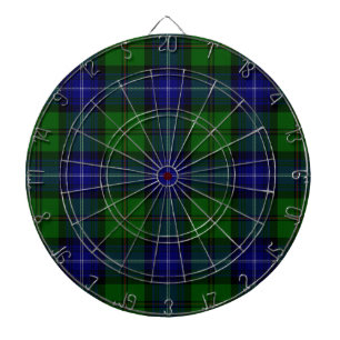 Urquhart tartan blue green plaid dartboard with darts