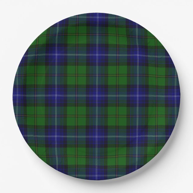 Urquhart tartan blue green plaid paper plates (Front)