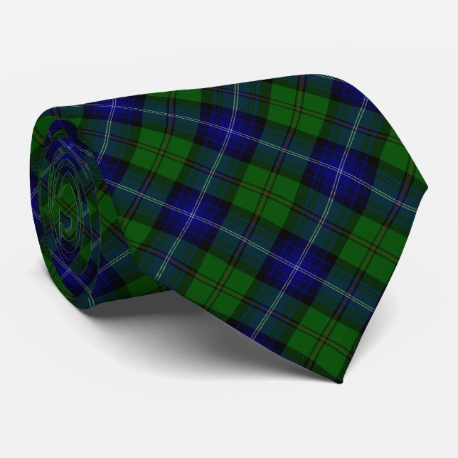 Urquhart tartan blue green plaid tie (Rolled)