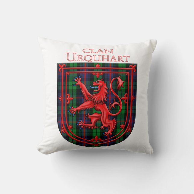Urquhart Tartan Scottish Plaid Lion Rampant Throw Pillow (Front)