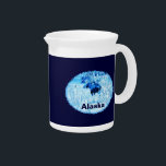 Urrban Moose Drink Pitcher<br><div class="desc">A blue and white image of a cow moose in an urban setting during winter. Moose are year-round residents in many Alaskan communities. Here in Anchorage there are about 1500 animals, along with wolves, brown bears and other wildlife.They are usually well-behaved. They often cross streets at the crosswalks after waiting...</div>