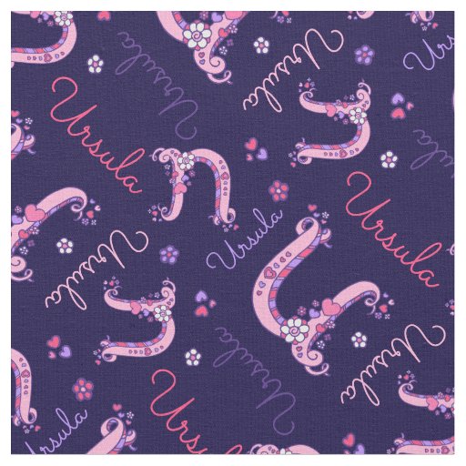 Ursula letter U monogram heart flowers fabric