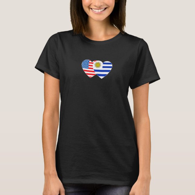 Uruguay and USA Flag Twin Heart for Uruguayan Amer T-Shirt (Front)