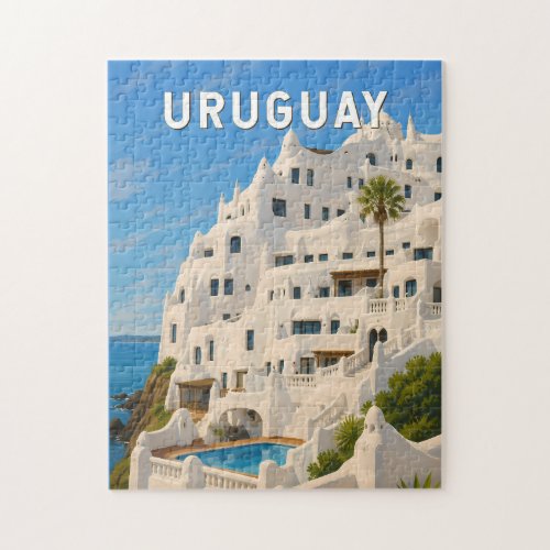 Uruguay Casapueblo Illustration Travel Art Vintage Jigsaw Puzzle