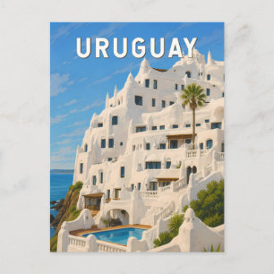 Uruguay Casapueblo Illustration Travel Art Vintage Postcard
