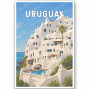 Uruguay Casapueblo Illustration Travel Art Vintage Sticker