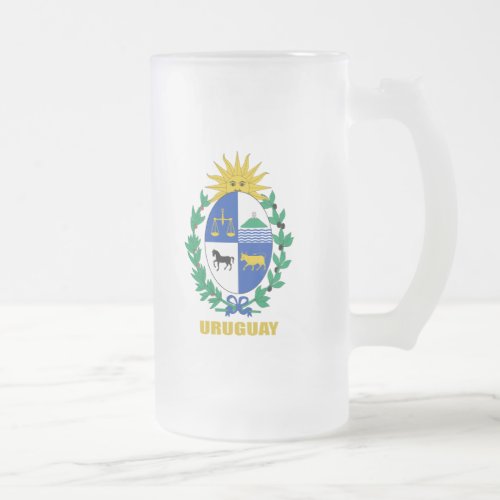 Uruguay Coat of Arms Frosted Glass Beer Mug