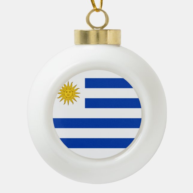Uruguay Flag Ceramic Ball Christmas Ornament (Front)