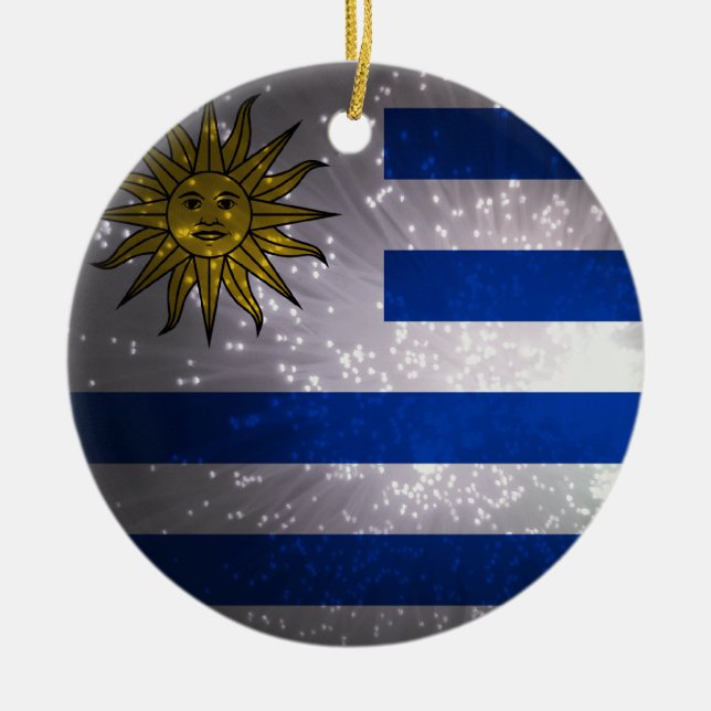 Uruguay Flag Firework Ceramic Ornament (Front)