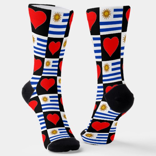 Uruguay Flag Heart Fun Uruguayan National Pride Socks