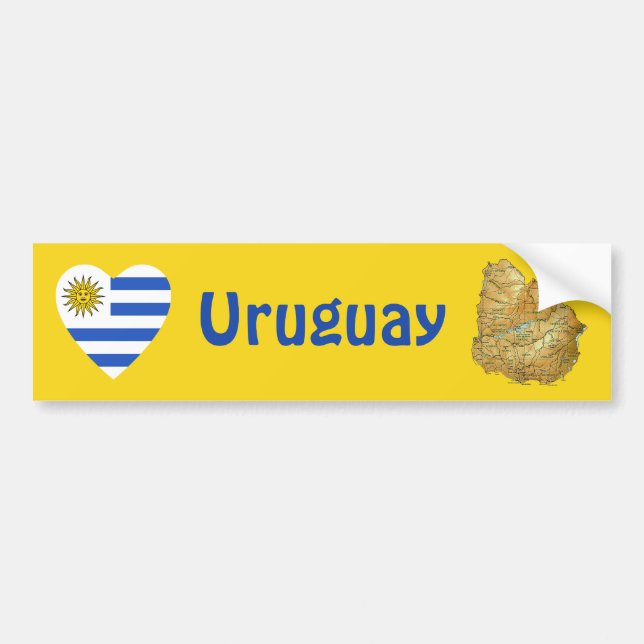 Uruguay Flag Heart + Map Bumper Sticker (Front)