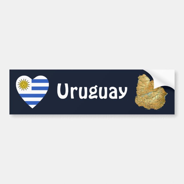 Uruguay Flag Heart + Map Bumper Sticker (Front)