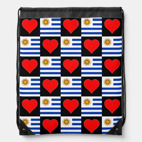 Uruguay Flag Heart Pattern Fun Patriotic Uruguayan Drawstring Bag