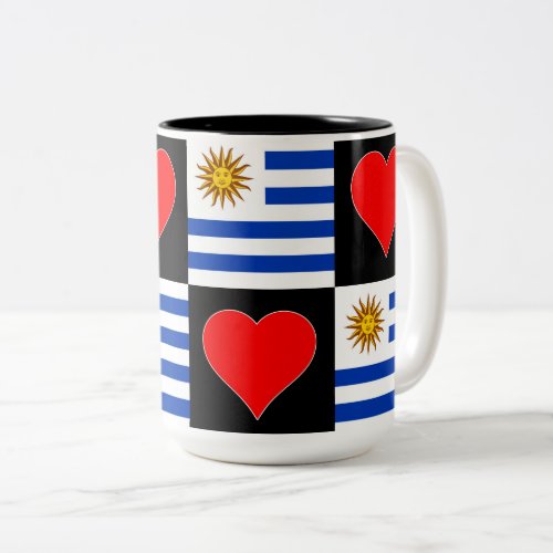 Uruguay Flag Heart Pattern Fun Patriotic Uruguayan Two_Tone Coffee Mug