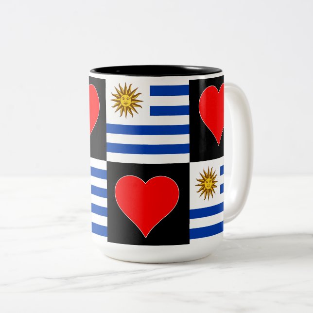 Uruguay Flag Heart Pattern Fun Patriotic Uruguayan Two-Tone Coffee Mug (Front Right)