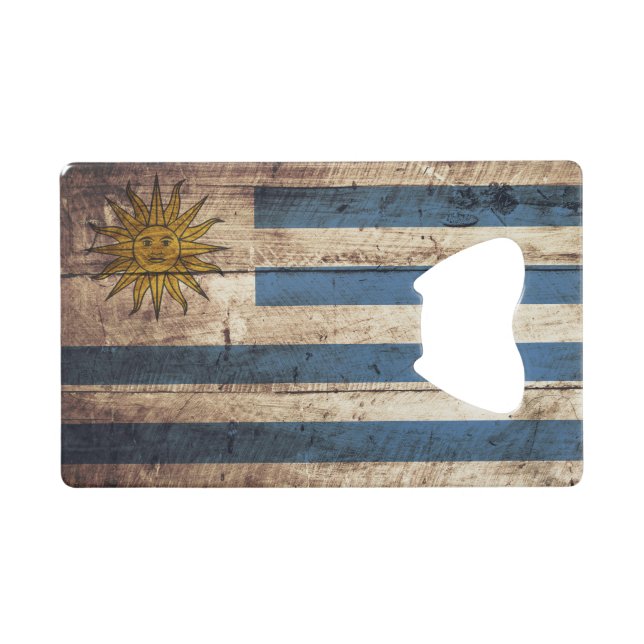 Uruguay Flag on Old Wood Grain Credit Card Bottle Opener (Front (Horizontal))