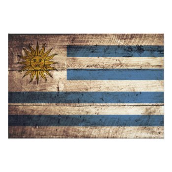 Uruguay Flag On Old Wood Grain Photo Print by electrosky at Zazzle