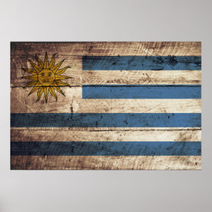 Uruguay Flag on Old Wood Grain Poster