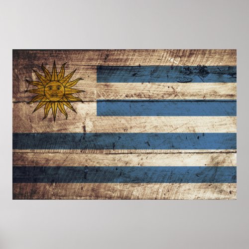 Uruguay Flag on Old Wood Grain Poster
