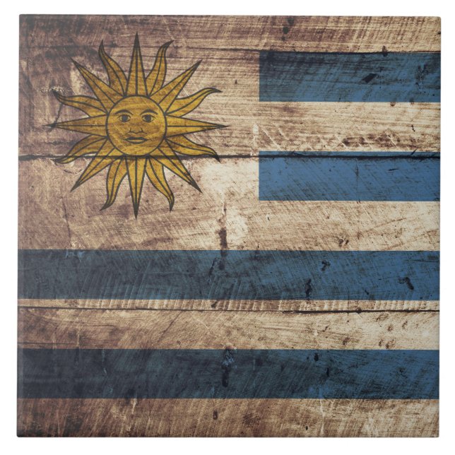 Uruguay Flag on Old Wood Grain Tile (Front)