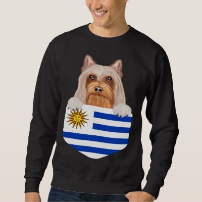 Uruguay Flag Silky Terrier Dog In Pocket Sweatshirt