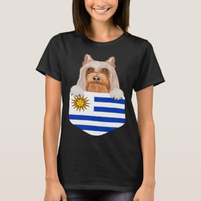 Uruguay Flag Silky Terrier Dog In Pocket T-Shirt