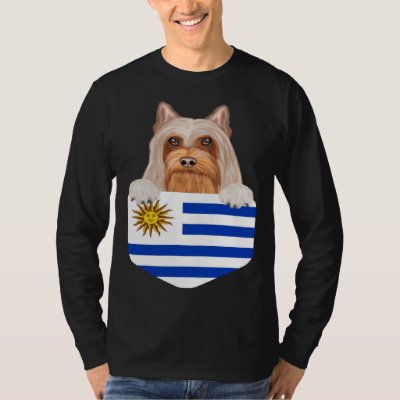 Uruguay Flag Silky Terrier Dog In Pocket T-Shirt