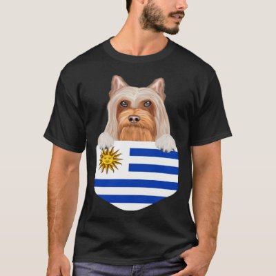 Uruguay Flag Silky Terrier Dog In Pocket T-Shirt