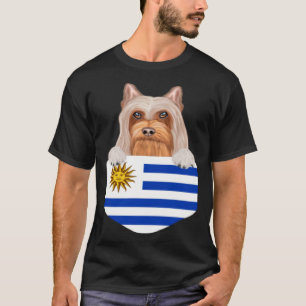 Uruguay Flag Silky Terrier Dog In Pocket T-Shirt