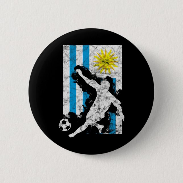 Uruguay Flag Soccer Player Team  Button (Front)