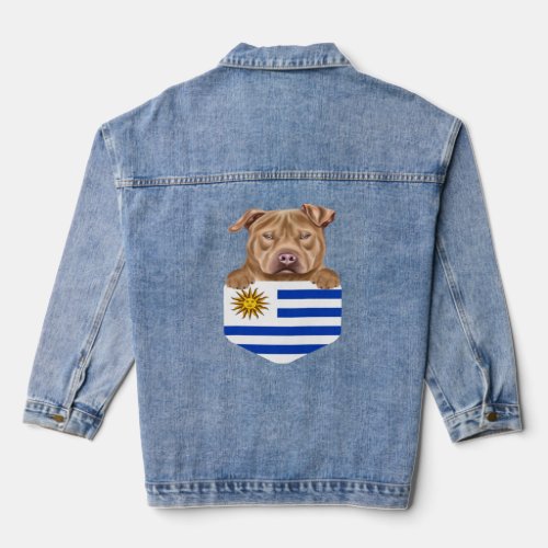 Uruguay Flag Usa Staffordshire Terrier Dog In Pock Denim Jacket