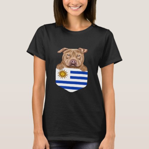 Uruguay Flag Usa Staffordshire Terrier Dog In Pock T_Shirt