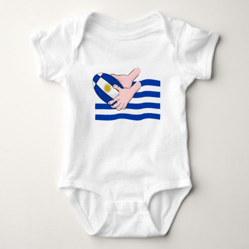 Uruguay Flag With Cartoon Rugby Ball Baby Bodysuit