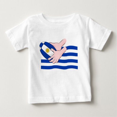 Uruguay Flag With Cartoon Rugby Ball Baby T_Shirt