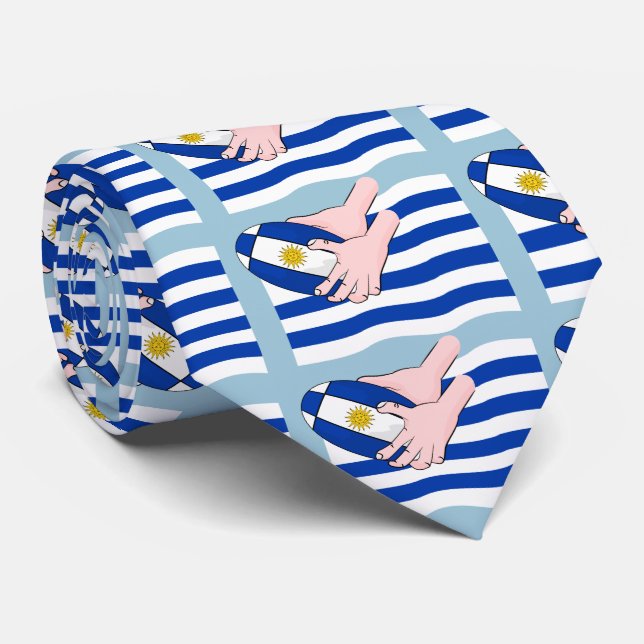 Uruguay Flag With Cartoon Rugby Ball Neck Tie (Rolled)