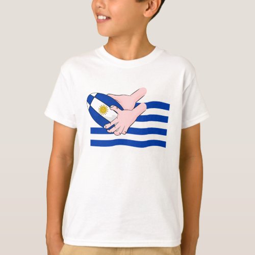 Uruguay Flag With Cartoon Rugby Ball T_Shirt