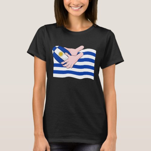 Uruguay Flag With Cartoon Rugby Ball T_Shirt