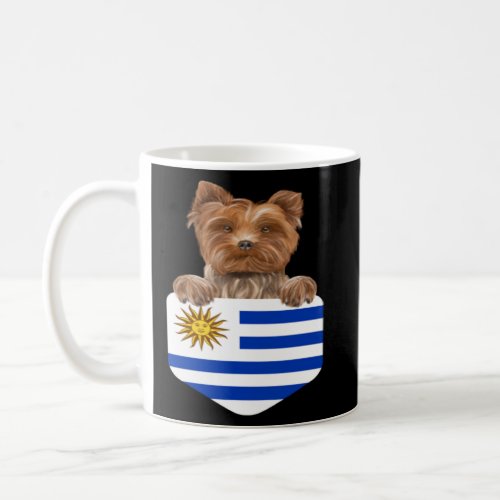 Uruguay Flag Yorkshire Terrier Dog In Pocket  Coffee Mug
