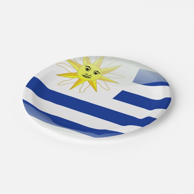 Uruguay glossy flag paper plates (Angled)