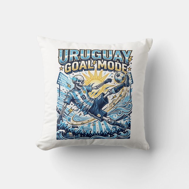Uruguay Goal Mode Skeleton Striker Nations Dynamic Throw Pillow (Front)